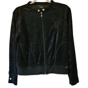 BCBG Maxazria Velour Tracksuit Lounge Jacket Womens Medium Black